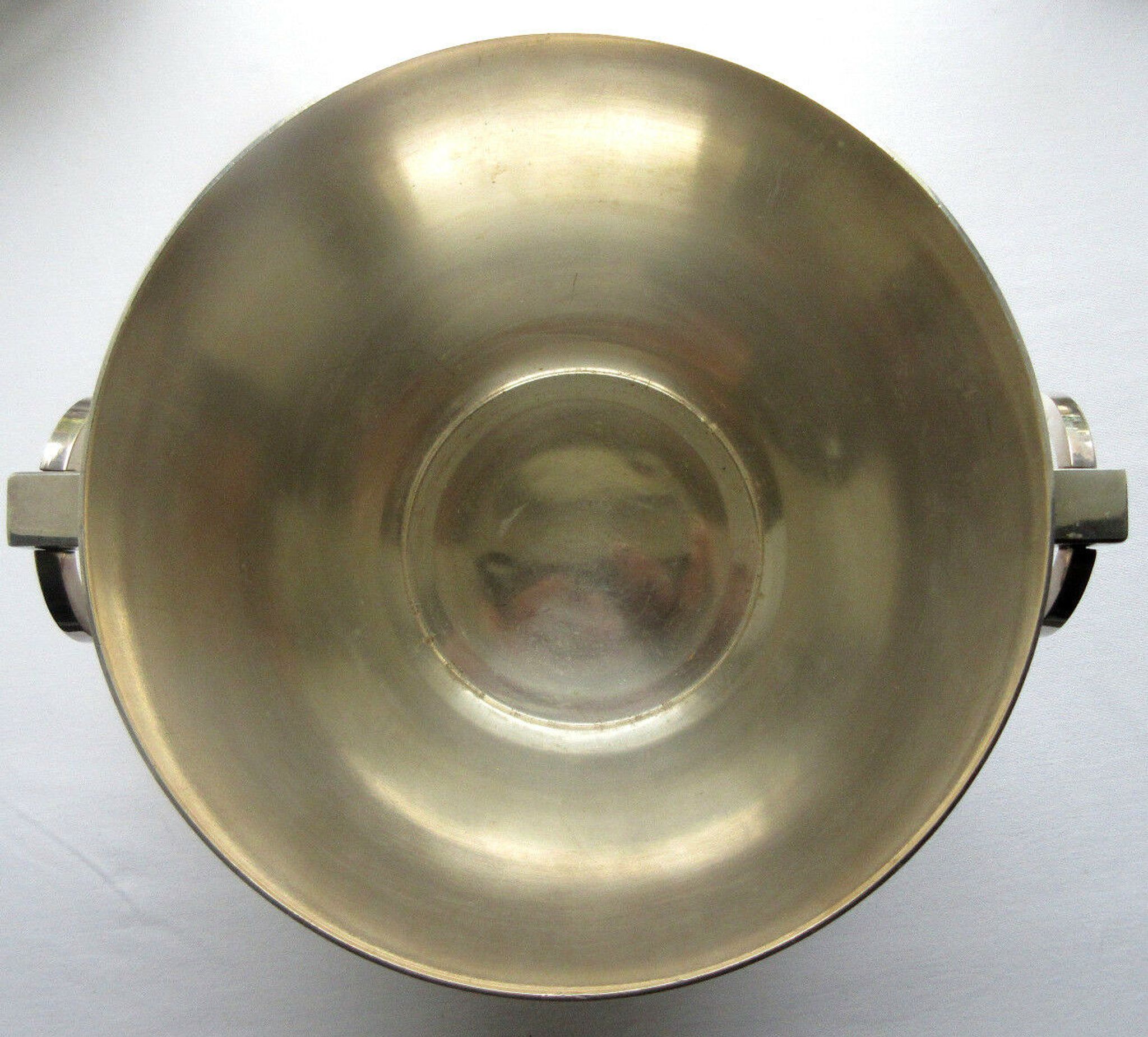 Art Deco champagne bucket, beautiful silver metal, 2 rings handles, signed ST Médard