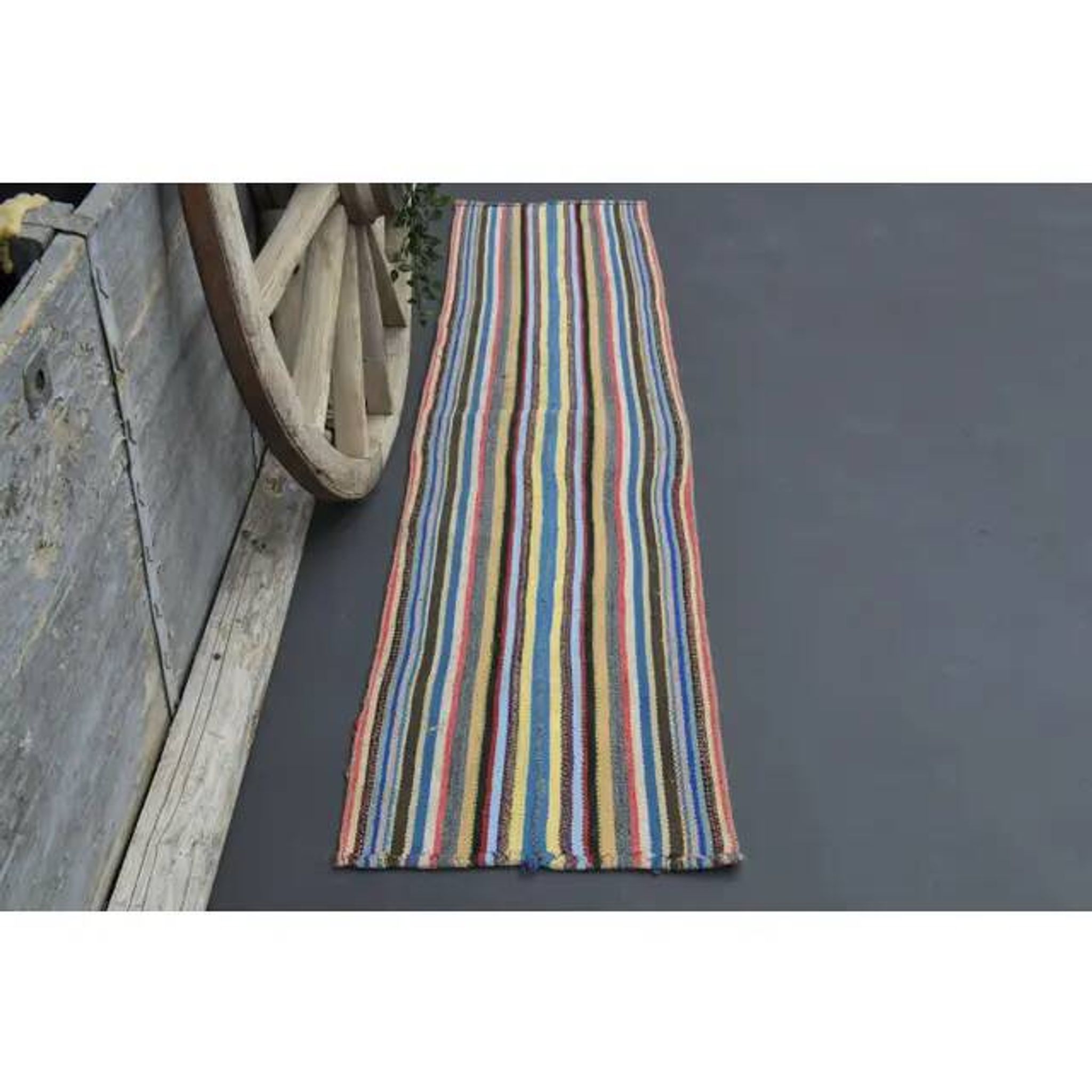 1970s Vintage Turkish Oushak Handmade Wool Cotton Blue Runner Rug 56x229