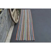 1970s Vintage Turkish Oushak Handmade Wool Cotton Blue Runner Rug 56x229