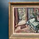 Oil on panel by Swedish artist – "Interior with figure" by Olle Nordberg (1905–1986) – 1944 – vintage and framed – 40×46 cm (15.7"×18.1")