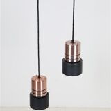 Set of 2 space age pendant lamps / Mid-century Danish modern design / Aluminum / Copper / 1960s / 1970s