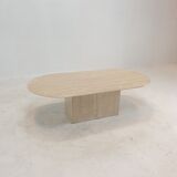 Table basse ovale italienne en travertin, années 1980