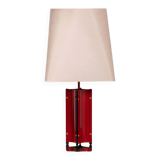 Red metal sculptural table lamp with oversized lamp shade circa 1980