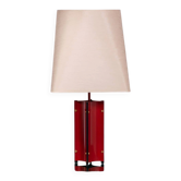 Red metal sculptural table lamp with oversized lamp shade circa 1980