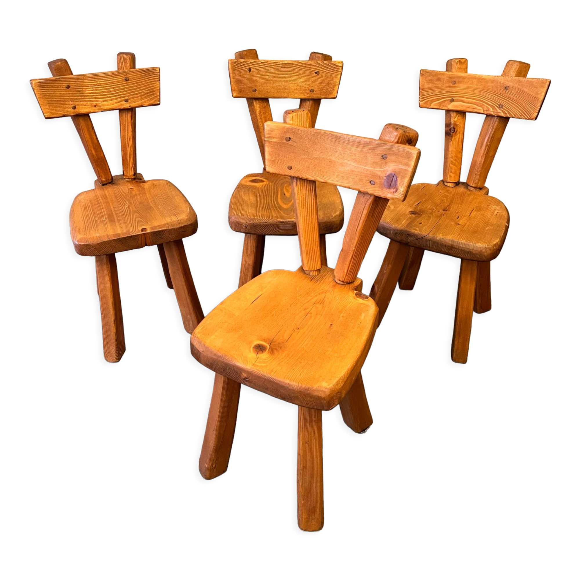 4 antique solid pine chairs