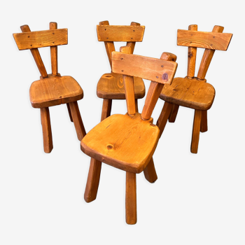4 antique solid pine chairs