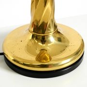 Large 1960s brass column-style table lamp with frosted glass globe