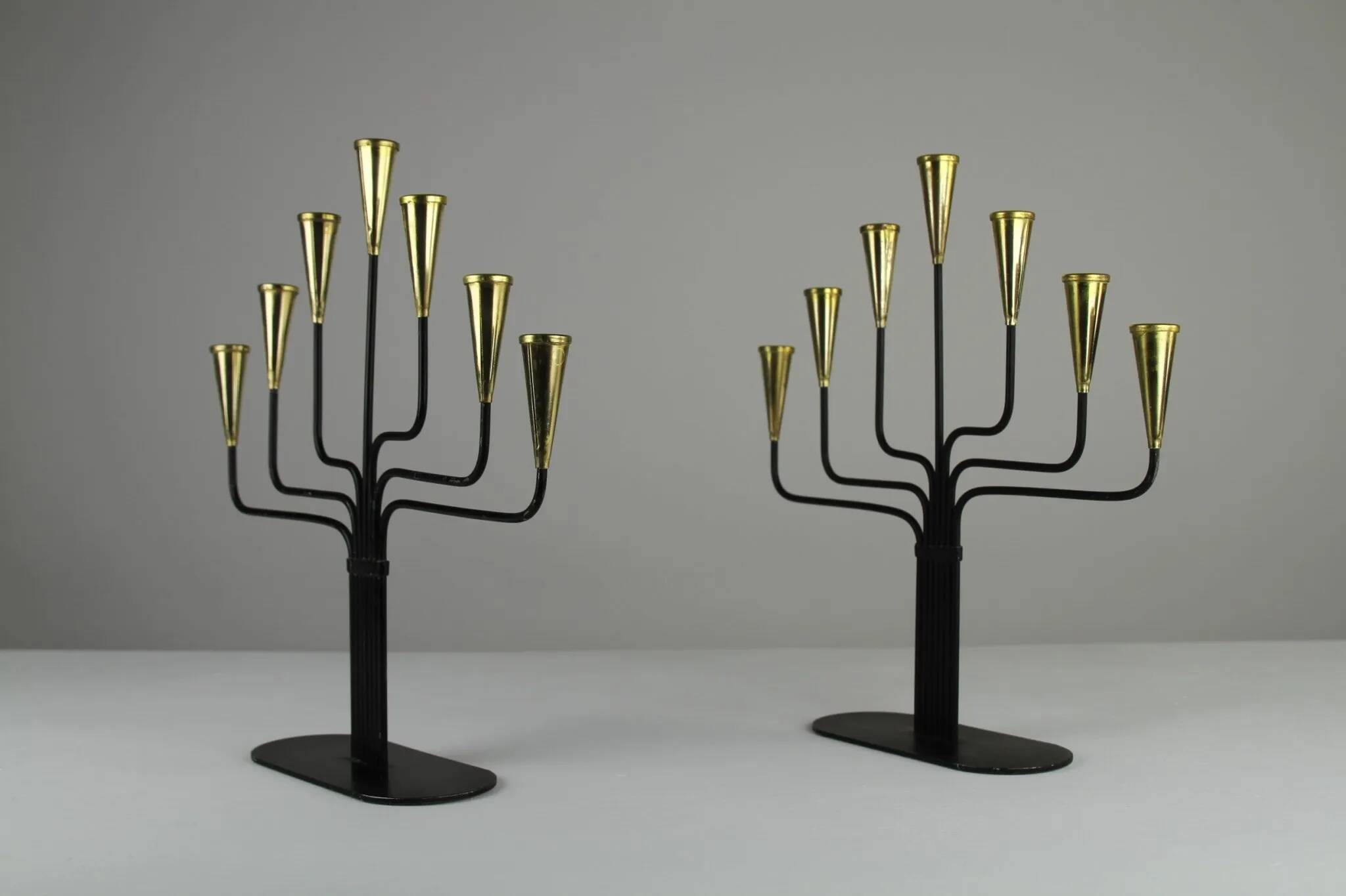 Pair of Seven-Candle Candelabras — Gunnar Ander for Ystad-Metall, Sweden, 1960s