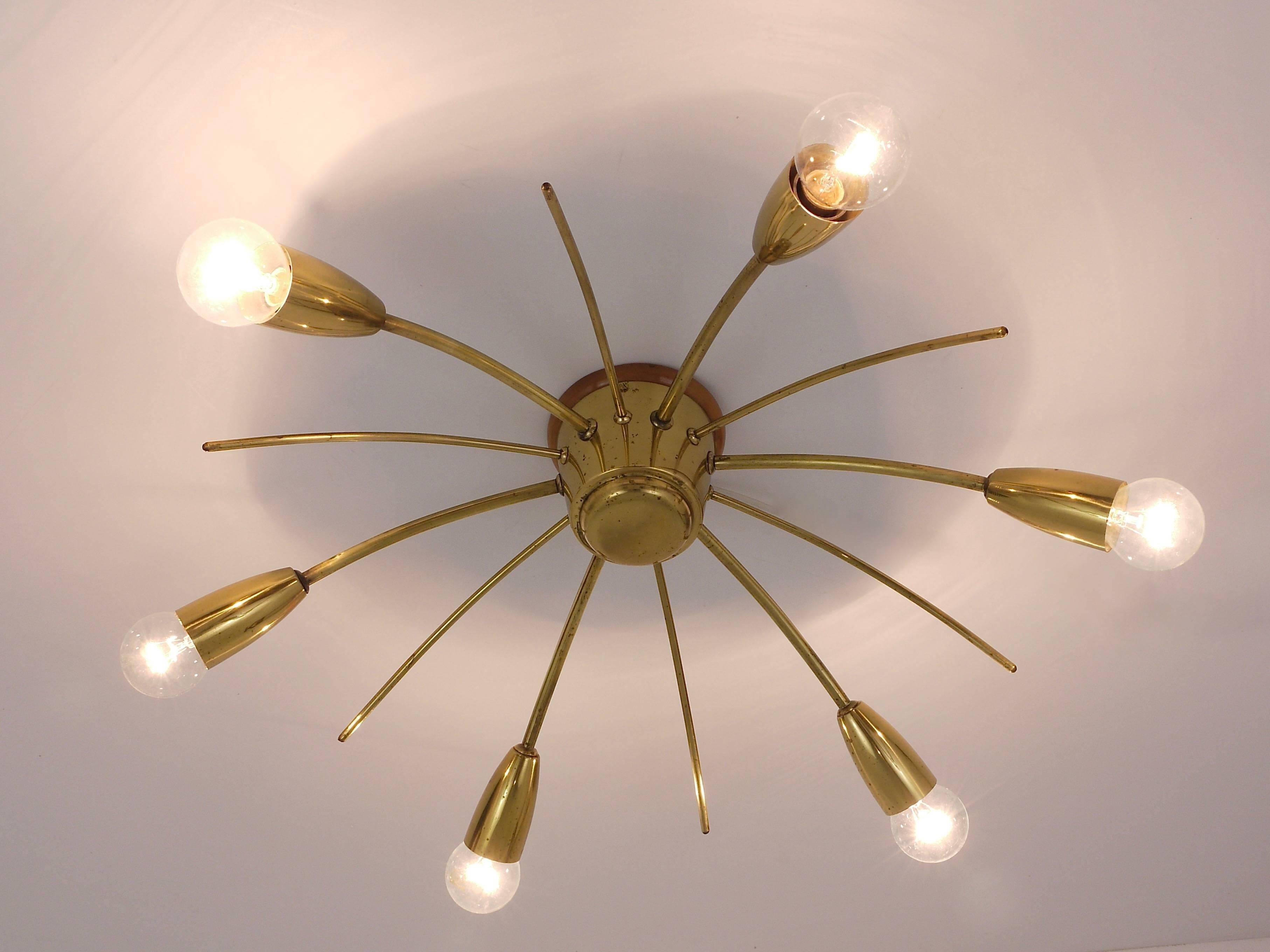 J.T. Kalmar Sun Lustre in Brass Mid-Century, Austria, 1950s