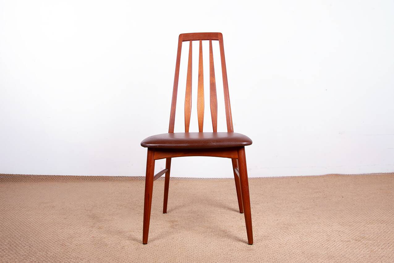 6 Danish chairs in teak and new leather, model "Eva" by Niels Koefoed.