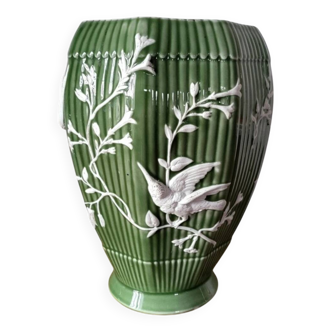 Vase en Céramique Décor en relief Oiseaux en Biscuit Porcelaine