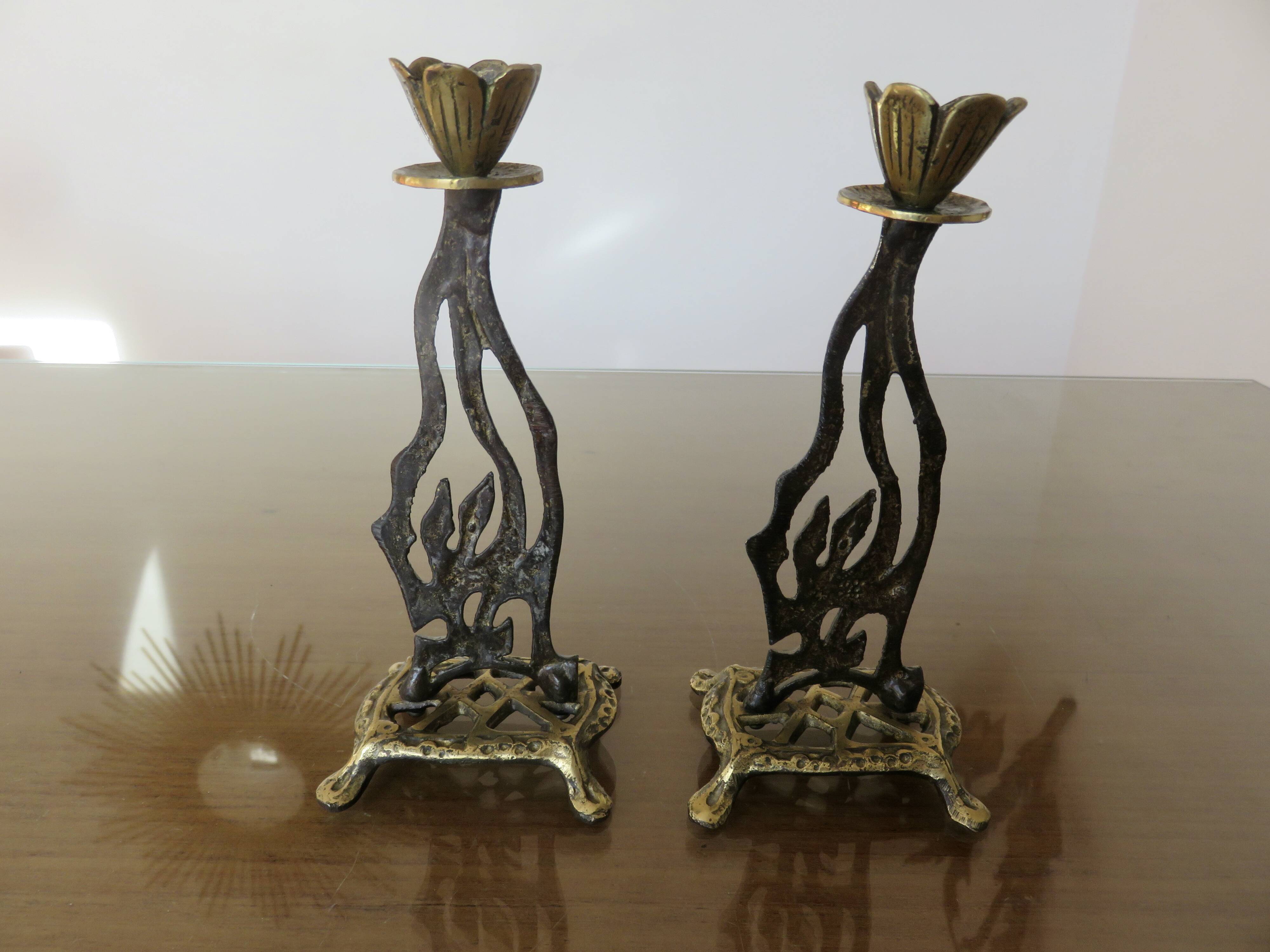 Pair of art nouveau style brass candlesticks