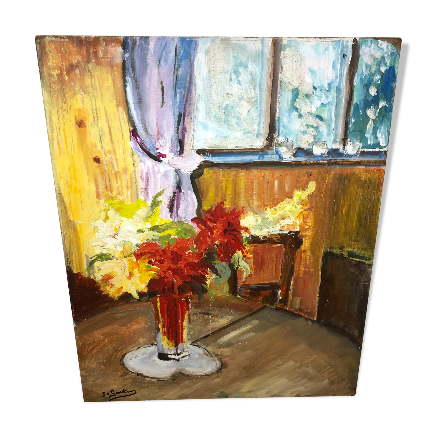 Indoor flower bouquet oil on panel