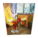 Indoor flower bouquet oil on panel
