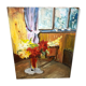 Scène d’intérieur bouquet de fleurs huile sur panneau