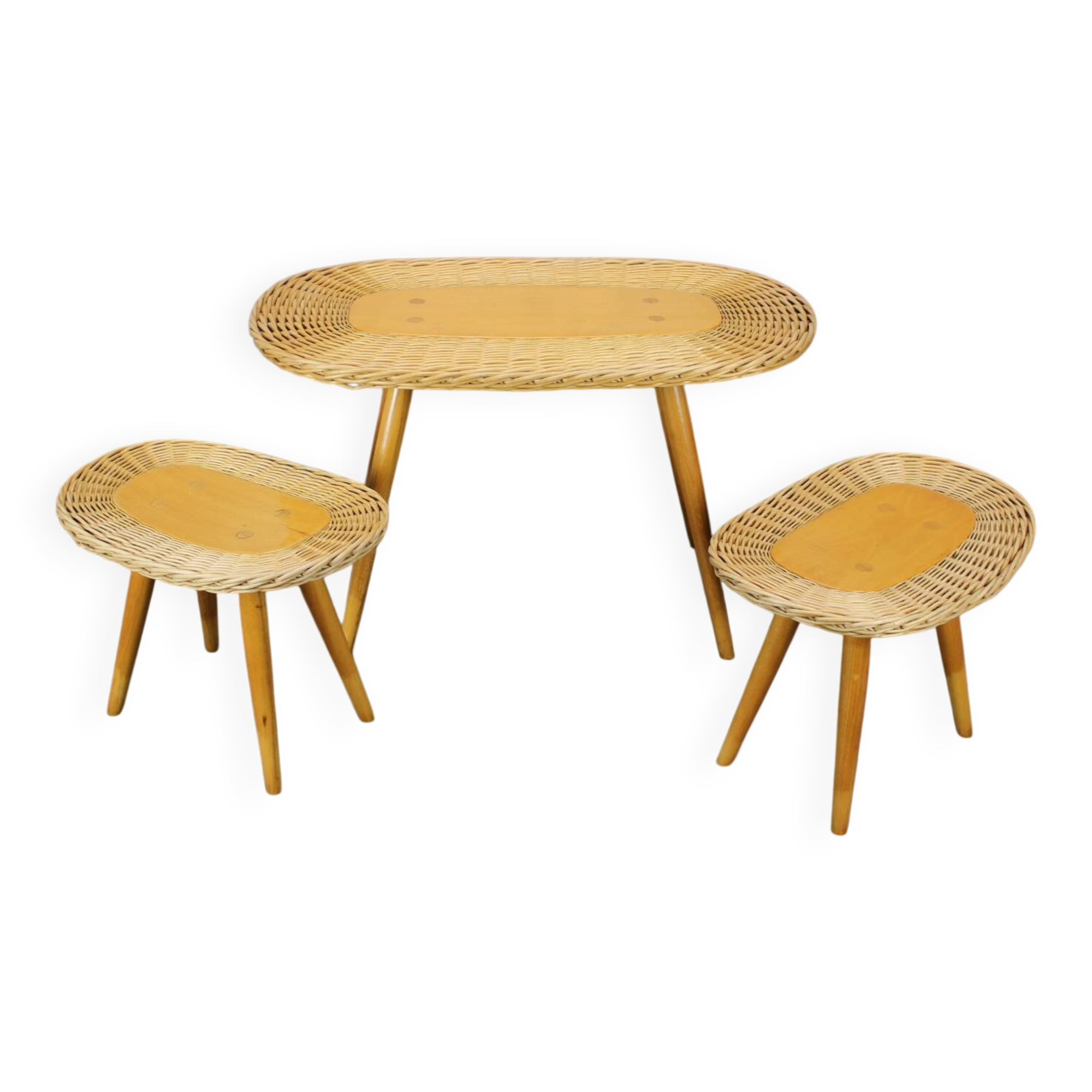 Ensemble de sièges en rotin de style mid-century par uluv, tchécoslovaquie, années 1960.