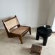 Black mango wood tripod side table with a semi-spherical top, height: 45 cm, diameter: 44 cm.