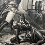 Engraving "Napoleon at Waterloo, 1815" in a beautiful walnut veneered frame.