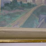 Original Swedish oil painting on canvas "Silent Houses" – vintage and framed