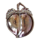Vintage silver-plated metal dish in the shape of a peach.