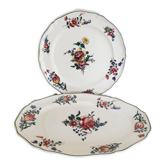 Plats rond et ovale  de service en faïence Villeroy et Boch ," Vieux Strasbourg "