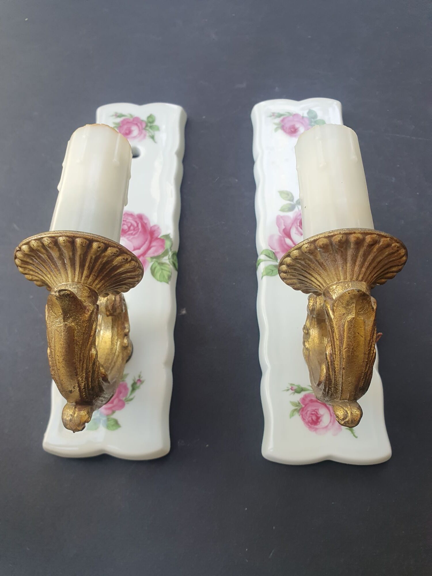 Pair of vintage Limoges ceramic wall sconces