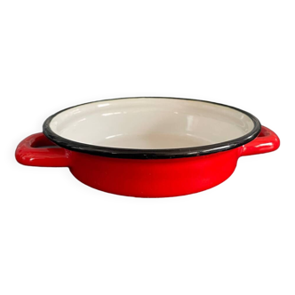 Red dish with enamelled metal handles
