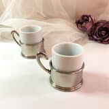 Set two porcelain cups and silver metal support