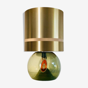 Glass foot living room lamp and brass lampshade, Italy 70s