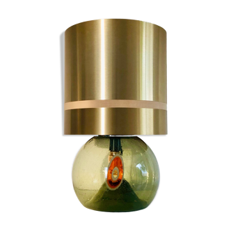 Glass foot living room lamp and brass lampshade, Italy 70s
