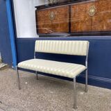 Chrome Bench Green Stripped 1970s Hollywood Regency Modernist Vintage