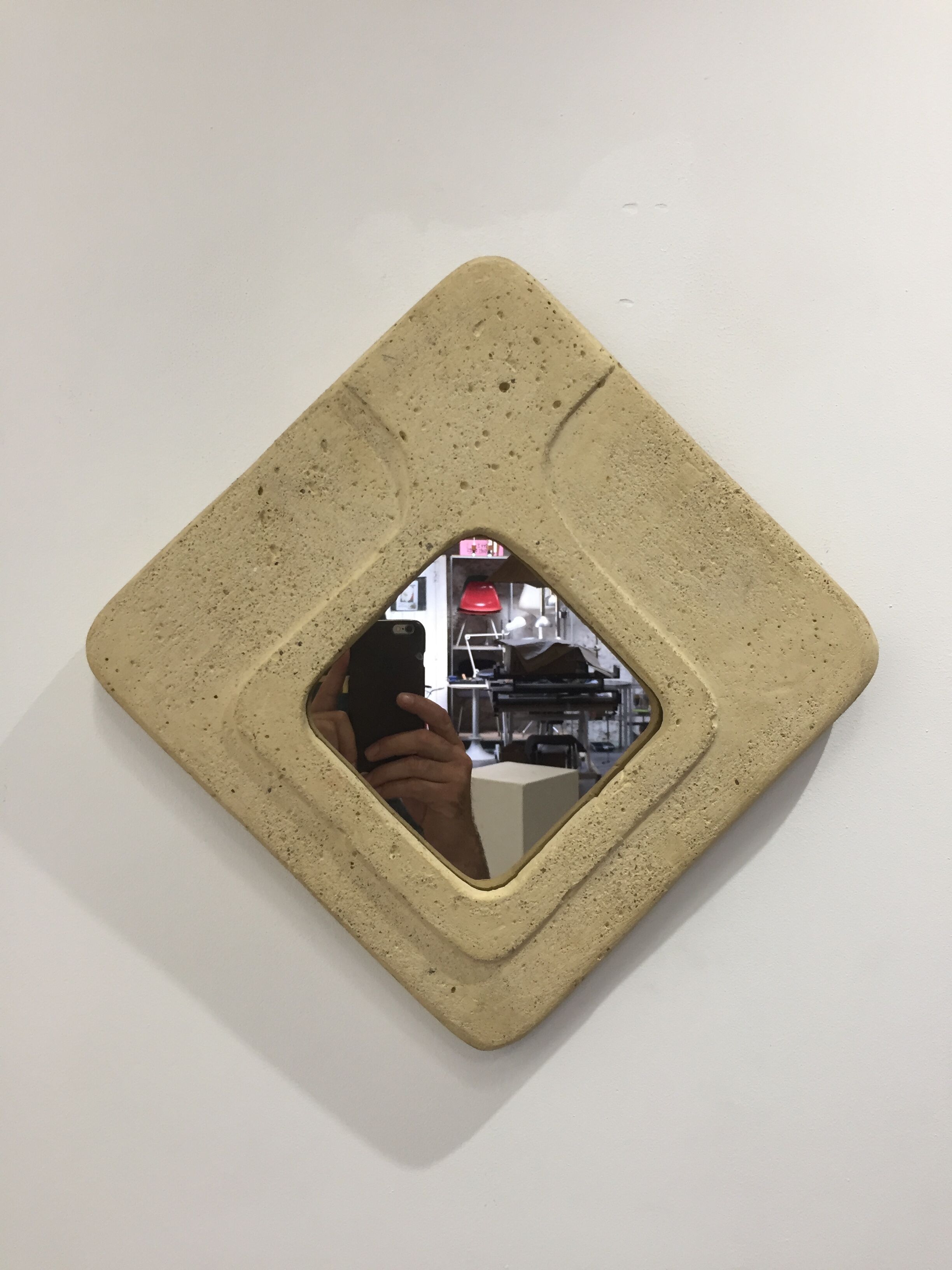 Miroir en pierre des années 70 - 27x27cm