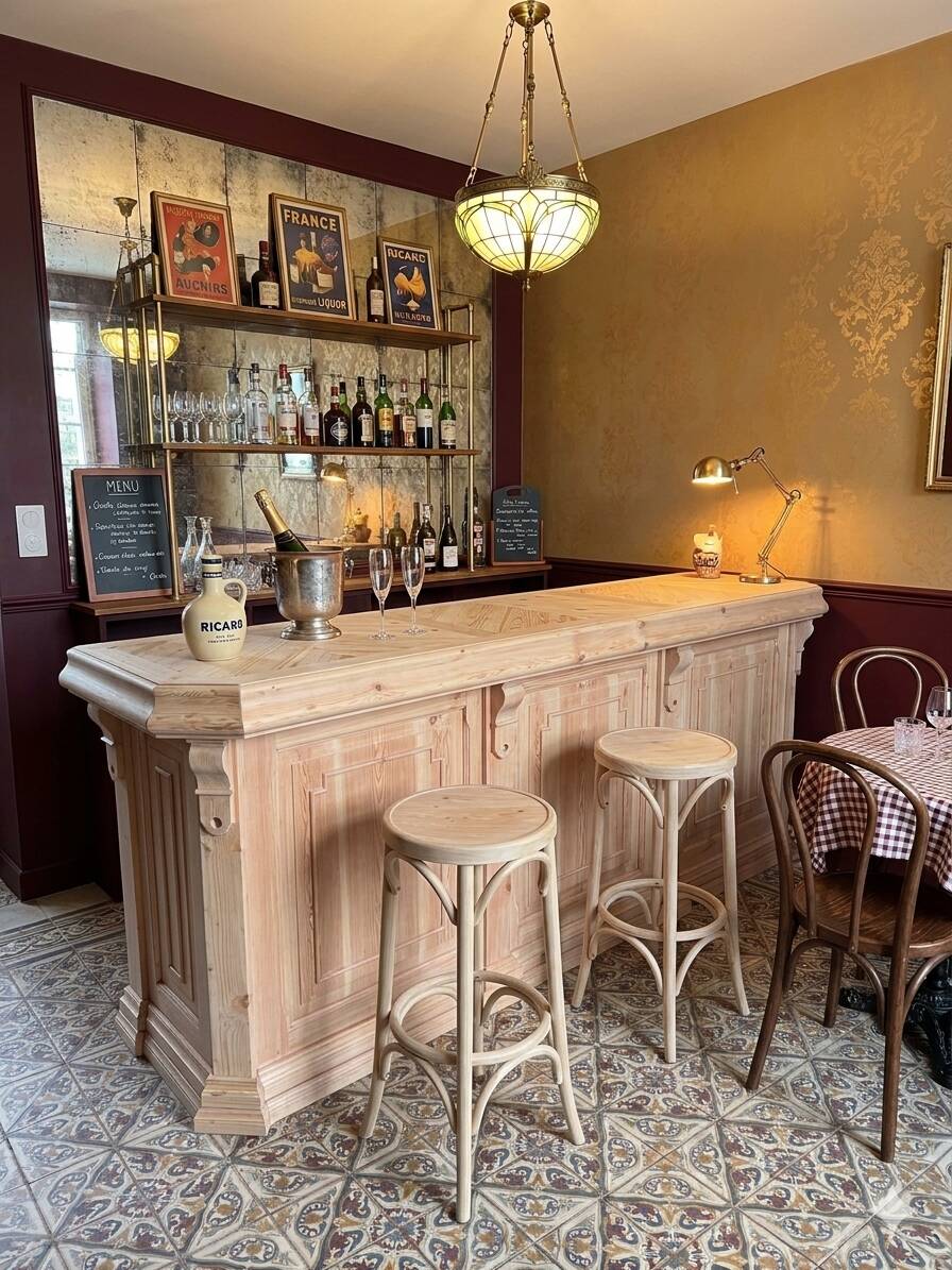 Bistro counter with a Hungarian point design.
