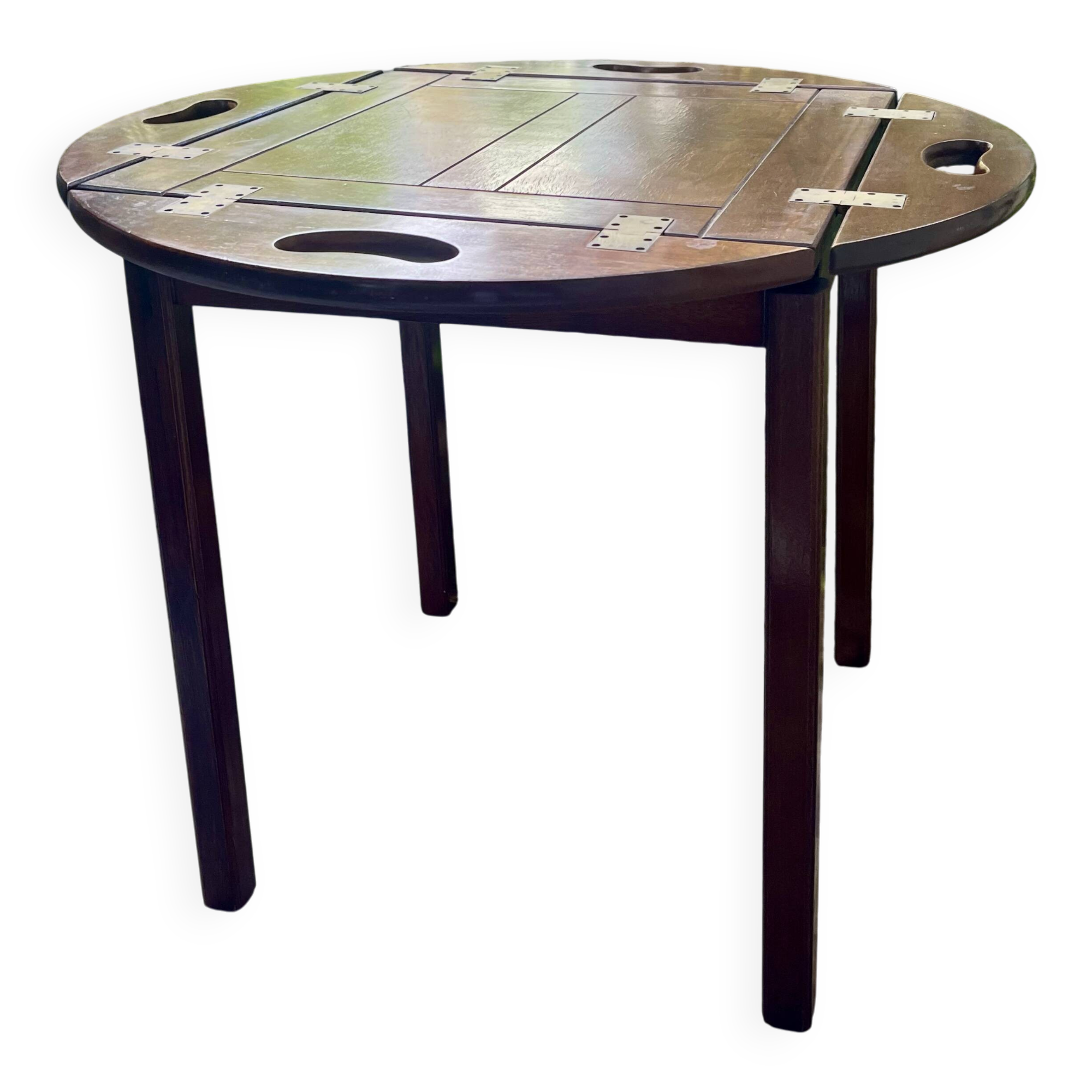 Table basse de bateau vintage pliante en bois et laiton