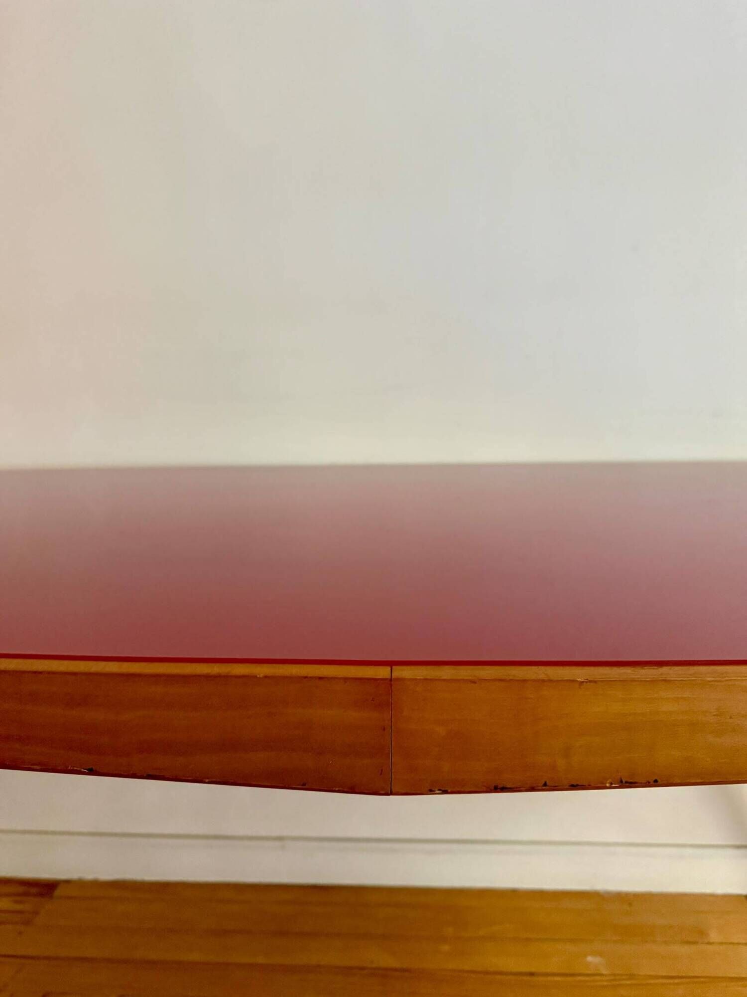 Original table by Ico Parisi with a structure of wood, metal, and stained glass.
