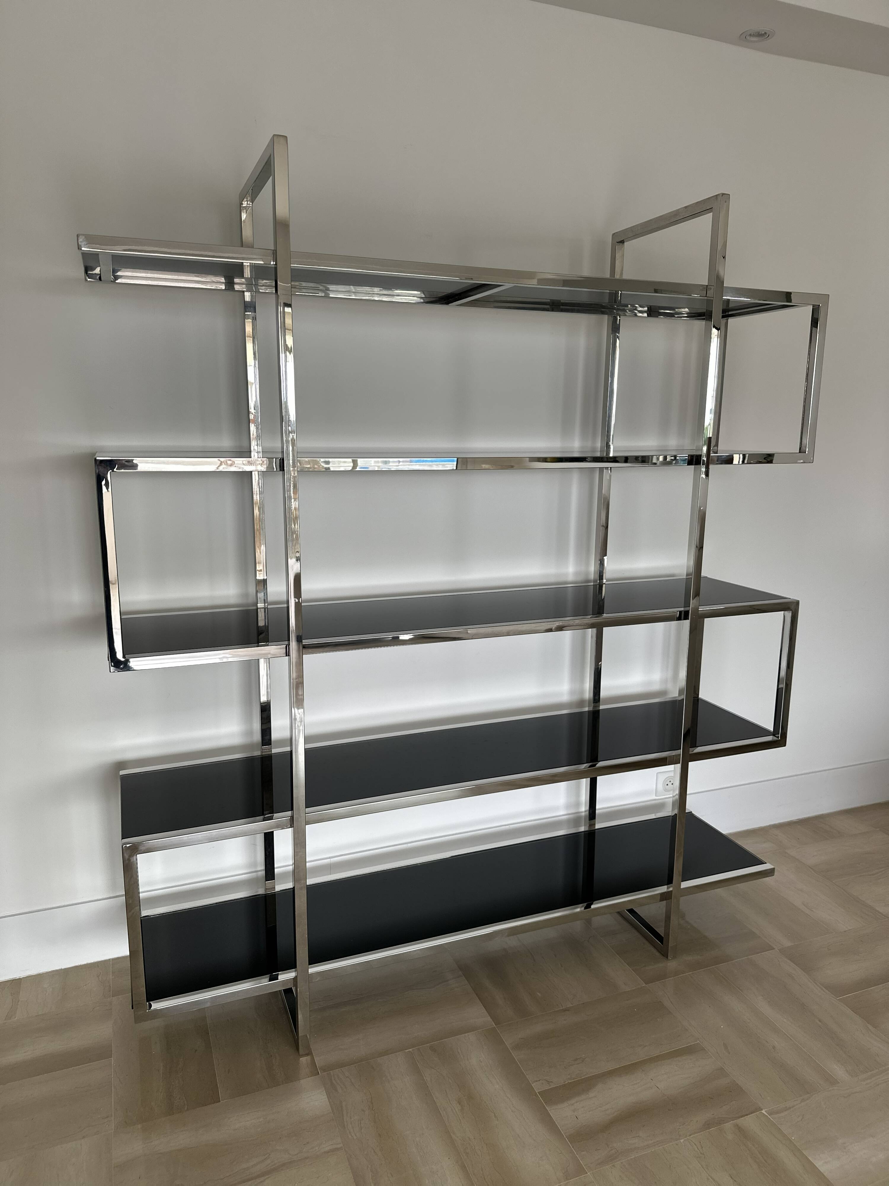 Chrome steel and glass shelf