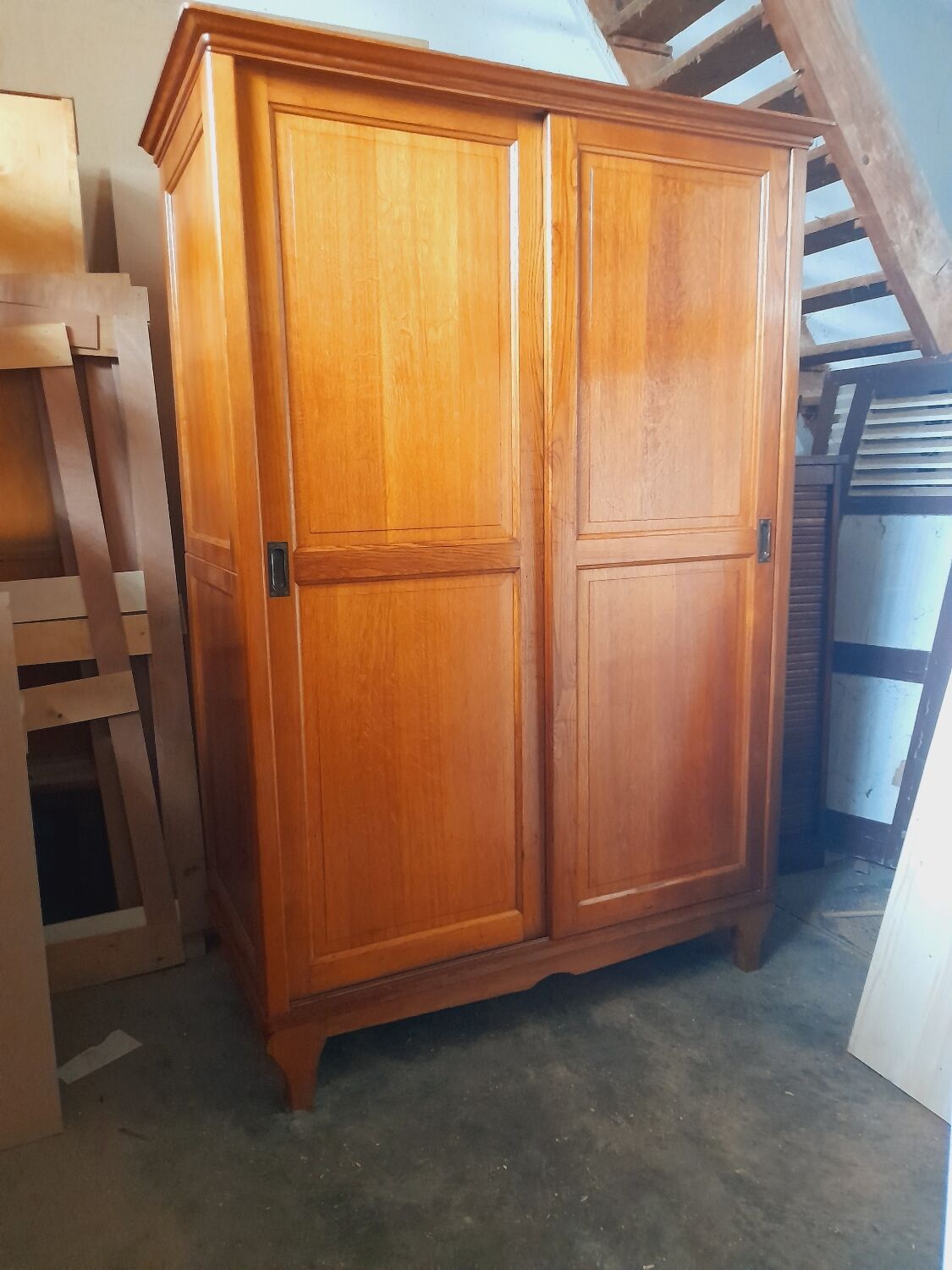 Vintage oak sliding wardrobe/closet