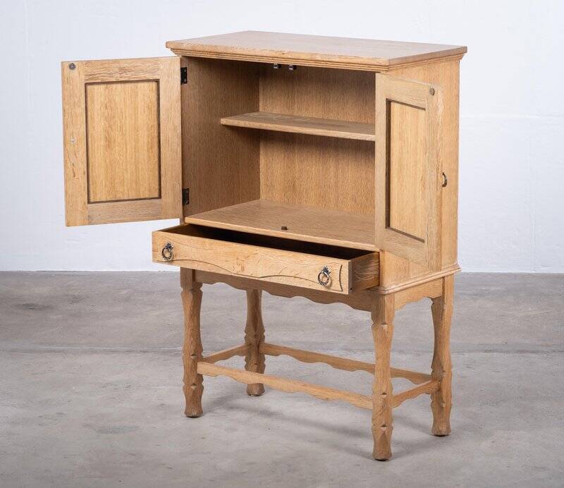 Small Brutalist Oak Cabinet with Brass Handles, Denmark, 1960s