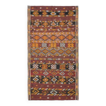 Tapis turc Oushak fait à la main en laine et coton rouge 178x335