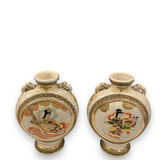 Pair of Japanese earthenware gourd vases from Satsuma