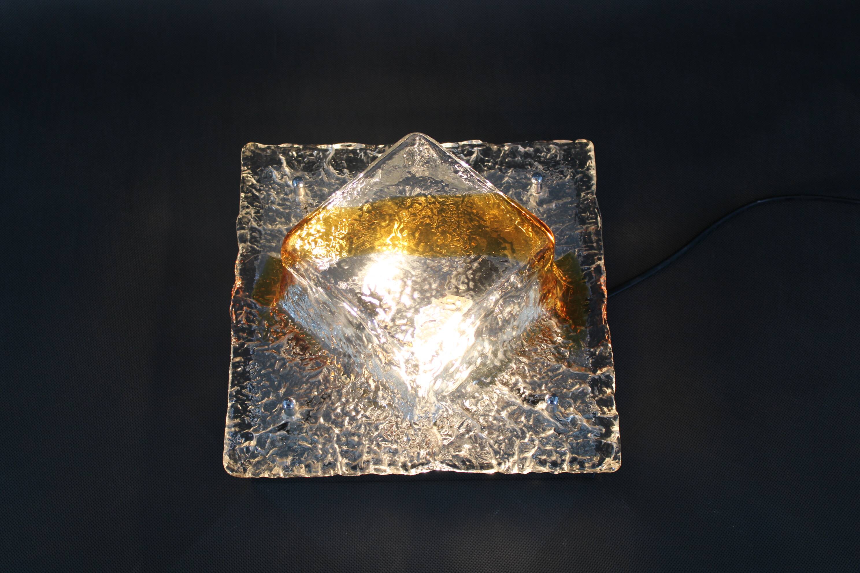 1970s Flush-Mount Light with Murano Glass , Italy