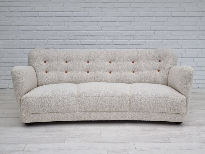 1960s, renovated Danish 3 pers. "banana" sofa, upholstery fabric
