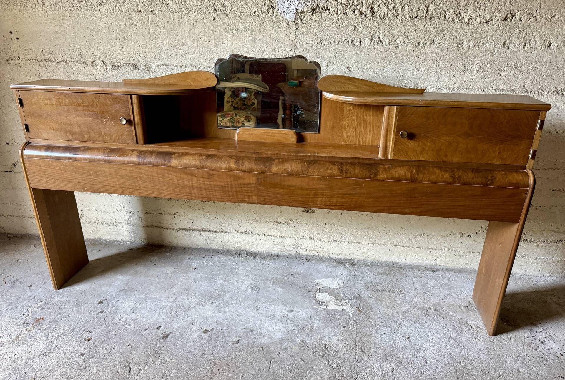 Superb antique/vintage headboard (Art Deco style) walnut burl.