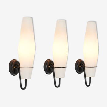 Set of 3 Sconces in Opaline Glass By Raak Amsterdam, Netherlands - 1960's