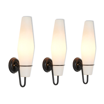Set of 3 Sconces in Opaline Glass By Raak Amsterdam, Netherlands - 1960's