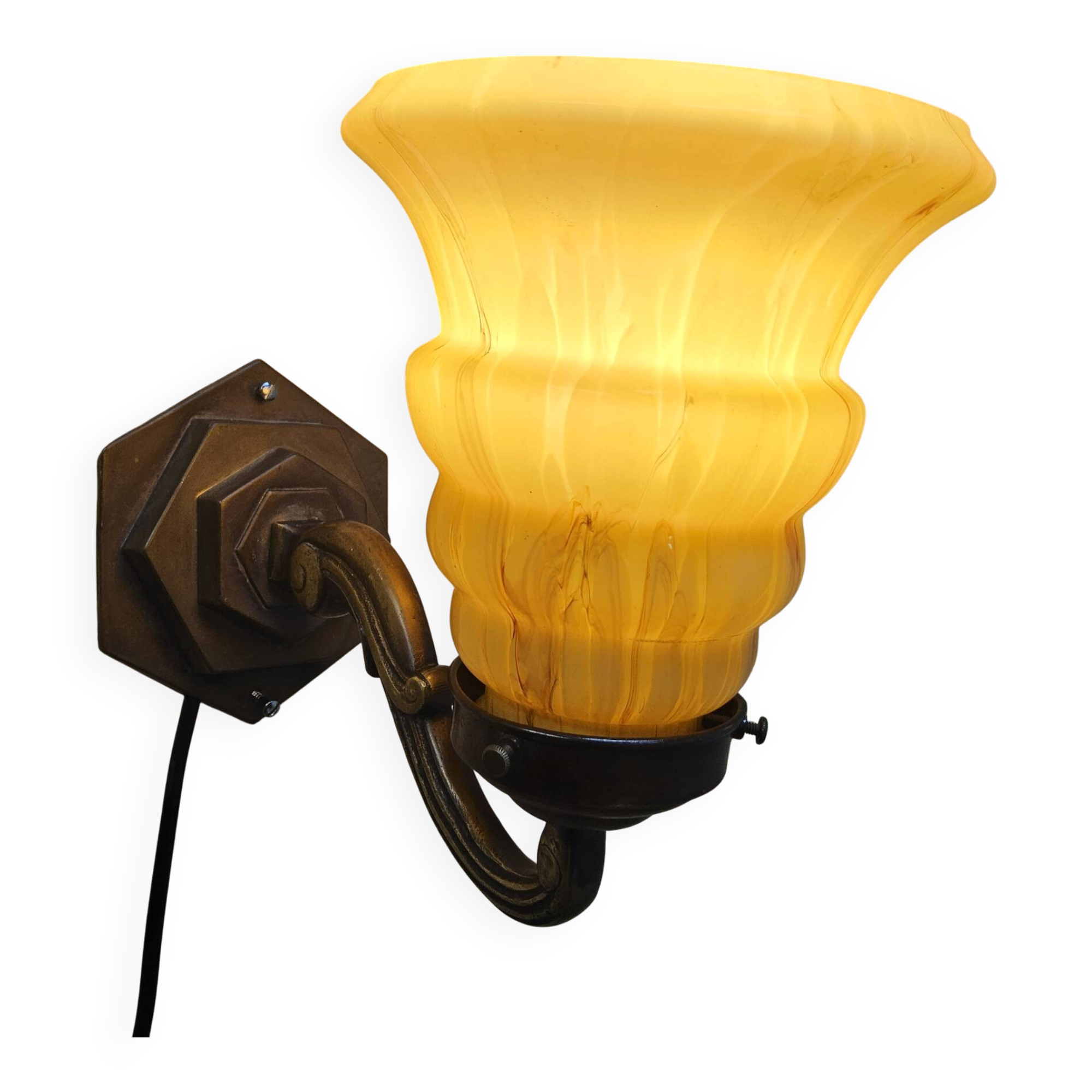 Lampe murale / lampe de nuit Art Déco antique (verre marbré)
