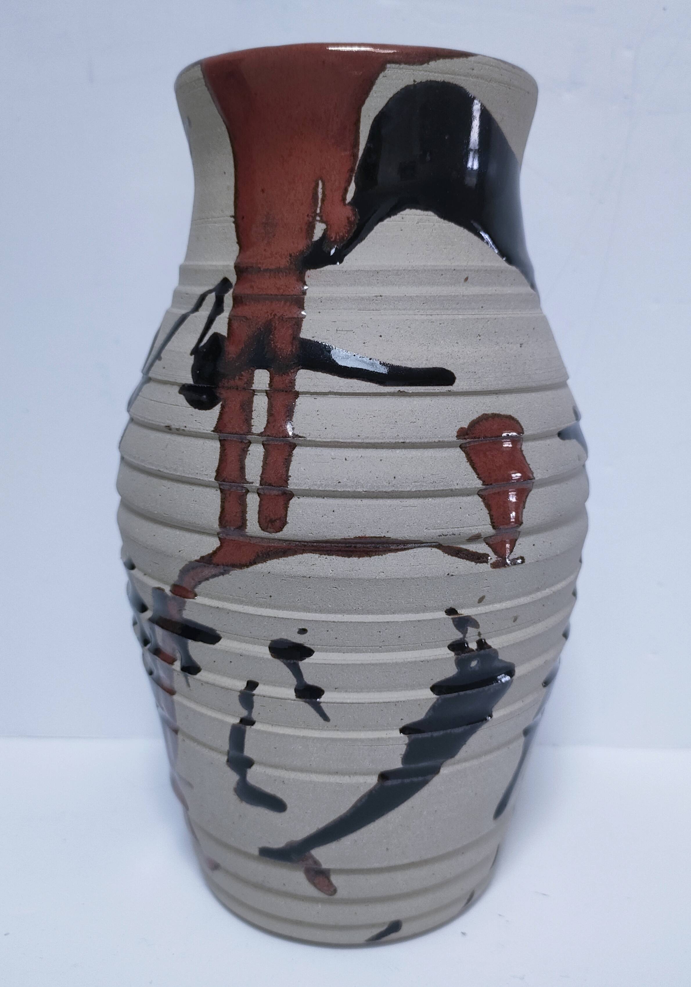 vase grès glaçure tenmoku signé cp