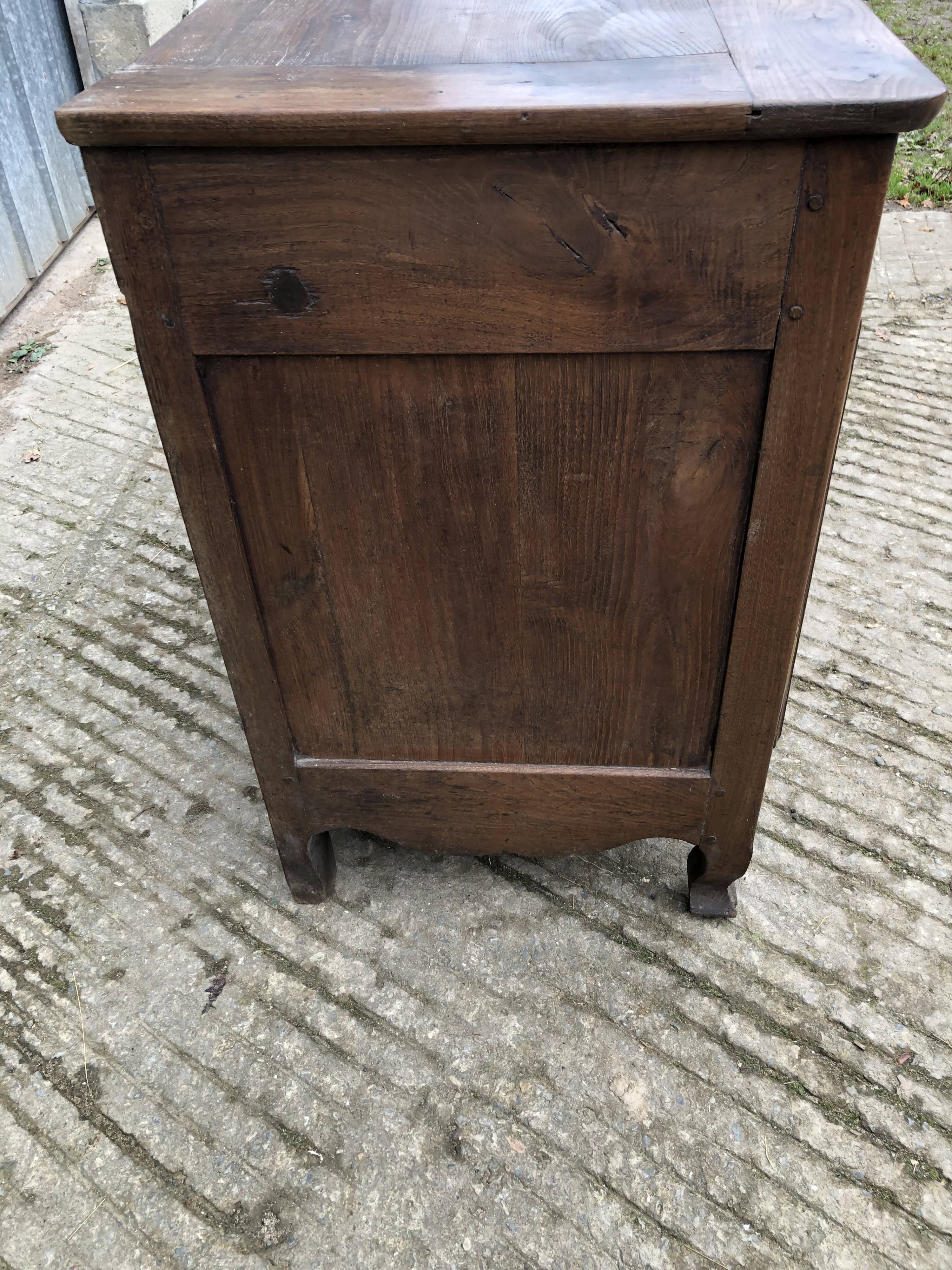 Antique Louis XV low chestnut sideboard with 2 doors and 1 drawer.