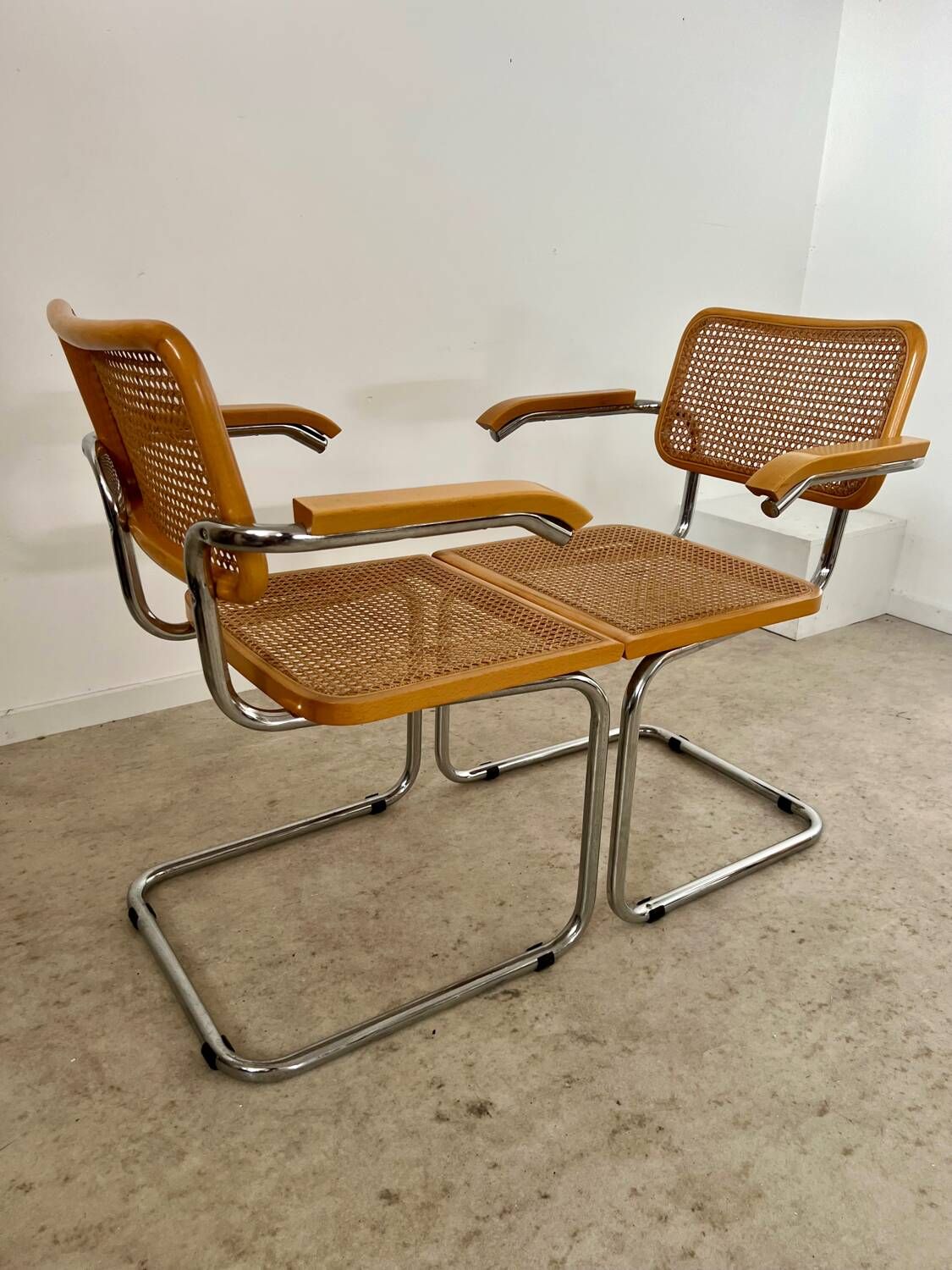 Lot 2 vintage Cesca B64 armchairs design Marcel Breuer 1970 Made in Italy light wood