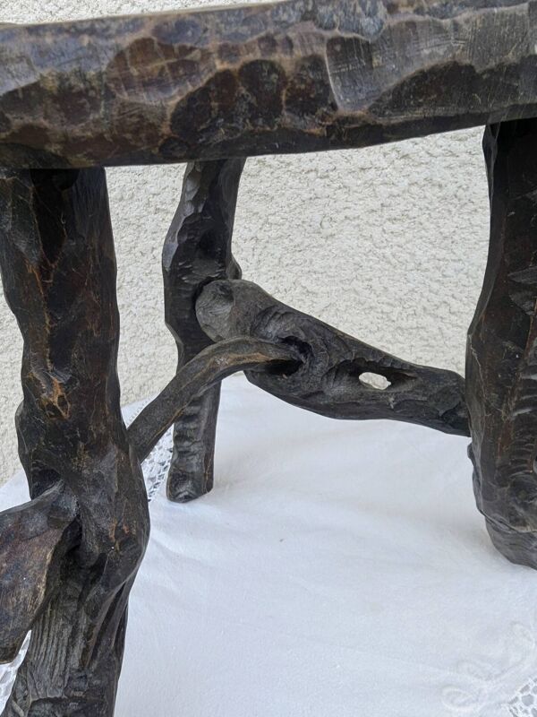 tabouret 50 60 brutaliste bois sellette  Sculpté Sculpture Mid century